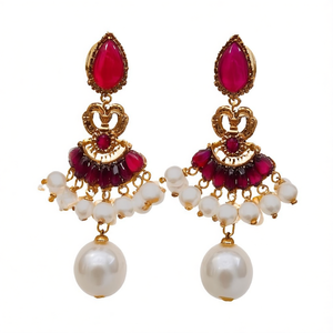 Vintage Gold Plated Peacock Chandbali Drop Earrings with Pearls - Product Image 2
