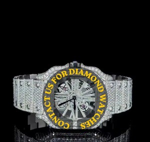 Reloj de Lujo Personalizado con Diamantes de Moissanita VVS, Esfera de Cristal, Unisex, 25cm, Edición Limitada, Gran Venta - Product Image 1