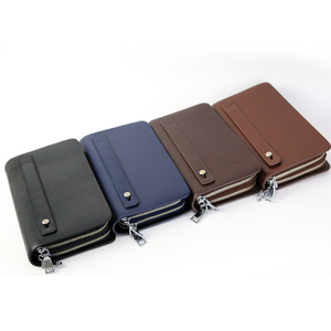 Leather Long <b>Wallet</b> Zipper Closure Brown Minimalist Design All Seasons Daily Use - Product Image 5
