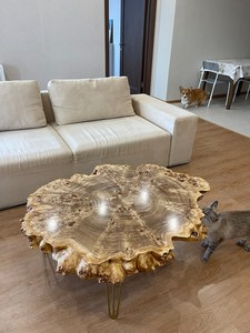 Live Edge Wood Slice <b>Coffee</b> <b>Table</b> Rustic Natural Tree Ring Design Handmade Irregular Shape Indoor Furniture Living Room Decor - Product Image 3