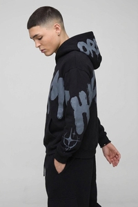 Sweat à capuche pour homme 100% coton French Terry respirant imprimé effet gouttelettes streetwear avec poche coupe classique longue hiver 220g - Product Image 2