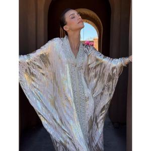 Trending Design Handmade High Quality Oversized <b>Kaftan</b> V-neckline Collar <b>Kaftan</b> Made From Iridescent Silk For Women - Product Image 4