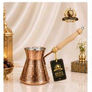 Cafetière turque peinte à la main avec couvercle et poignée en bois, motif floral, en cuivre, Cezve Ibrik, pour cuisinière - Product Image 2