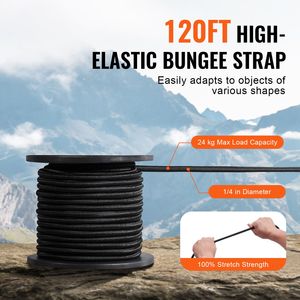 Corda Elastica in PVC Resistente da 1/4 di Pollice, Bobina da 120ft/36m, Cinghie Elastiche 100% Estensibili per Applicazioni Interne ed Esterne - Product Image 2