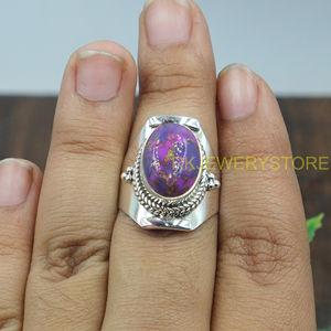แหวนเงินแท้ 925 ประดับพลอยสีม่วงทองแดง แหวนดีไซน์แฮนด์เมด แหวนโบโฮ ของขวัญเครื่องประดับ - Product Image 4