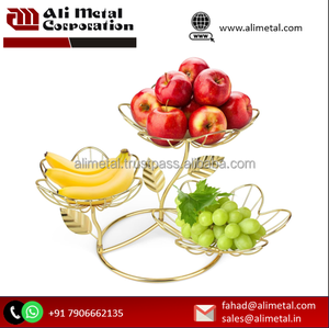 Panier en métal doré à double bol pour placer les fruits et légumes dans les maisons et les cuisines Personnalisable - Product Image 3