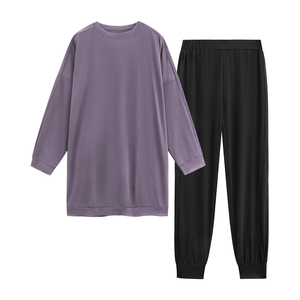 Conjunto de Dos Piezas para Mujer, Sudadera Holgada de Manga Larga, Estilo Deportivo para Todas las Temporadas, Pantalones Morados y Negros - Product Image 6