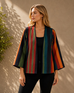 Embroidered 100% <b>Linen</b> Breathable Lightweight Woven Open Jacket Flared Sleeves Handmade Layering Piece - Product Image 1