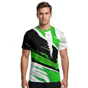 Camiseta Deportiva Sublimada para Hombre, Manga Corta, Cuello Redondo, Patrón Geométrico, Secado Rápido, Corte Regular, Verde, Negro, Blanco - Product Image 2