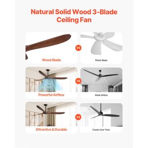 Ventilatore da Soffitto Moderno a Basso Profilo con Luce, 72 Pollici, 6 Velocità, Telecomando, Motore DC Reversibile in Legno, Risparmio Energetico, 220V - Product Image 2