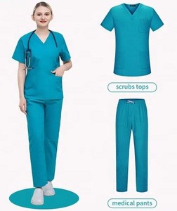 Ensemble de blouses médicales vertes à manches courtes pour femmes, col en V, pour usage médical et chirurgical - Product Image 3