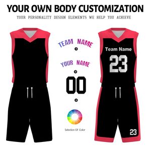 Conjunto de Uniforme de Baloncesto Personalizado Negro y Rosa, Cuello en V, Sin Mangas, Poliéster que Absorbe la Humedad, Unisex para Adultos, Todas las Temporadas - Product Image 4