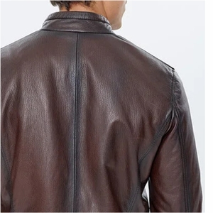 Men's High Street Style Cow Skin Quilted Leather Jacket Autumn Winter Breathable Windproof Eco-Friendly Zipper Fashion Wholesale - Product Image 6