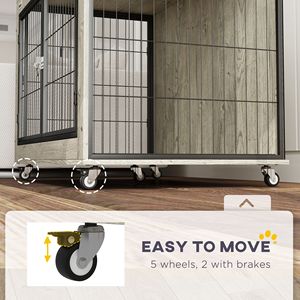 39\" Gray Dog Crate Furniture Side <b>Table</b> <b>with</b> <b>Wheels</b> Interchangeable Side Door for Large Dogs - Product Image 5