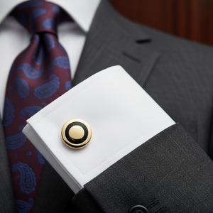 Boutons de manchette ronds dorés élégants |   Ensemble de pinces |   Accessoire Premium pour Hommes |   Barrette à cravate formelle pour affaires |   Fête de mariage |   Style cadeau - Product Image 2