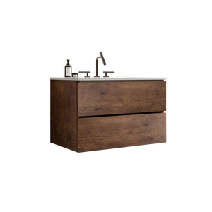 Mobile bagno sospeso in noce da 76 cm con ampio spazio contenitivo, lavabo in ceramica e tre fori per rubinetteria - Product Image 5