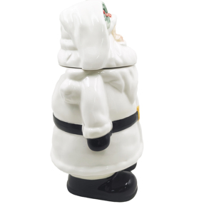 White Glazed <b>Ceramic</b> Santa Claus Figurine Storage Holder Elegant Holiday Tabletop Decoration Porcelain Christmas Candy Organizer - Product Image 3