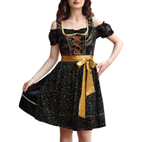 Nouvelle Arrivée 2026 – Robe Dirndl Midi Ajustée en Satin Personnalisable et Unique – Tenue Allemande pour l'Oktoberfest et Halloween, Teinte Unie