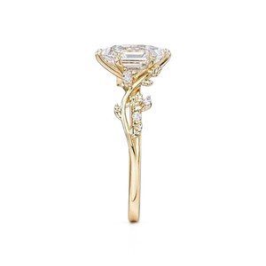 Minimalist Leaf Vine Ring 10K 14K 18K Solid Solid Gold IGI Certified <b>Hexagon</b> Cut Lab Grown Diamond Engagement Ring Wedding Band - Product Image 4