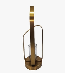Porte-bougie moderne en métal doré en forme d'arche avec insert cylindrique en verre transparent pour une décoration élégante de table et de la maison - Product Image 2
