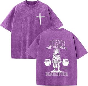 <b>Jesus</b> Ultimate Deadlifter Men's Oversized Blue T-<b>Shirt</b> Short Sleeve O-Neck Printed Formal Polyester/Cotton Breathable - Product Image 6