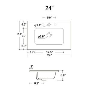 Lavabo Integrato in Ceramica Bianca con Tre Fori Preforati per Rubinetto BB0924Y331, Assemblaggio Scarico NON Incluso - Product Image 5