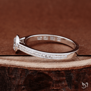 Sweet minimalist engagement <b>ring</b> 0.50ct round cut IGI certified lab grown diamond delicate bezel <b>set</b> <b>ring</b> with diamond band in w - Product Image 2