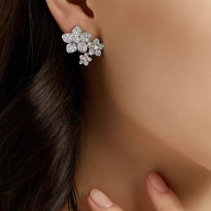 Flower Shape Diamond <b>Stud</b> <b>Earrings</b> 925 <b>Silver</b> Women Romantic Wedding Jewelry - Product Image 3