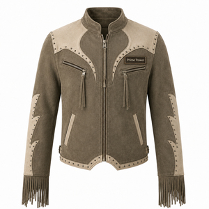2026 Latest Design Men's <b>Fringe</b> Motorbike <b>Jacket</b> Studded Zip Up Leather Look Biker Coat Custom Logo Riding Outerwear - Product Image 1