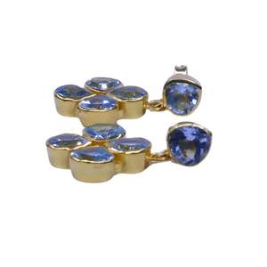 Joyería de plata de ley 925 chapada en oro con topacio azul, juego de aretes para mujer a la moda. - Product Image 4