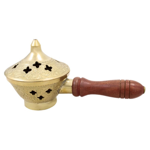 Brûleur à charbon en métal fait main avec poignée en bois résistante à la chaleur, rond, style antique Dani, pour la maison, le bureau et le temple - Product Image 3