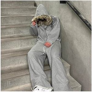 Sudadera con capucha y cremallera personalizada con gráfico Y2K, forro polar grueso de 400 g, estilo oversize de invierno con capucha de piel sintética, chaqueta streetwear para hombre - Product Image 3