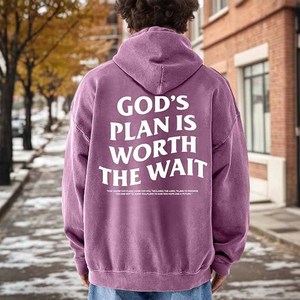 Sudadera con Capucha Personalizada con la Frase 'El Plan de Dios Vale la Pena', Sudadera Cristiana con Bordado de Jesús y Dios, de Algodón y Felpa - Product Image 3