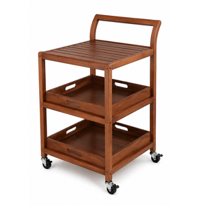 Modern Solid Teak Wood <b>Serving</b> <b>Trolley</b> Rolling Cart Home Kitchen Restaurant Cafe Furniture - Product Image 5