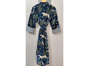 Luxury Printed Knitted Velvet Cotton Thick Long Autumn Winter <b>Kimono</b> Robe <b>Jackets</b> Bridesmaid Bathrobe Women Dressing Gown Blue - Product Image 5