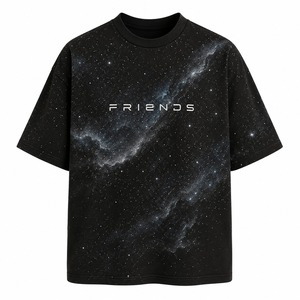 เสื้อยืดผู้ชาย Galaxy Print ผ้าฝ้าย 100% เป็นมิตรกับสิ่งแวดล้อม ทรงโอเวอร์ไซส์ แขนสั้น คอกลม ดีไซน์ถักแบบลำลอง - Product Image 1