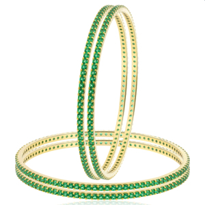 Luxury 22k <b>Gold</b> Plated Green Crystal Channel <b>Set</b> <b>Bangle</b> Bracelets for Women Everyday Wear - Product Image 2