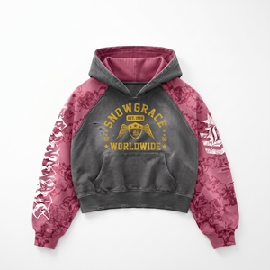 เสื้อฮู้ดดี้โอเวอร์ไซส์ Snow Grace Worldwide ประดับคริสตัลทั่วตัว แขนเสื้อแบบแร็กแลน ผ้าคอตตอนผสม สตรีทแวร์ ลายพิมพ์  สำหรับทุกเพศ - Product Image 1