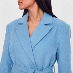 Women Long <b>Wool</b> Blend <b>Coat</b> <b>Belted</b> Waist Lapel Collar Full Length Warm Casual Outerwear Fashion Overcoat - Product Image 4