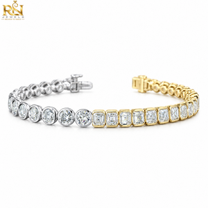 สร้อยข้อมือเพชรทรงกลมแบบ Asscher Cut เพาะเลี้ยงในห้องปฏิบัติการ รูปทรงคู่ |   สร้อยข้อมือ Eternity Link ทองคำแท้ 9K 14K 18K ดีไซน์หรูหรา - Product Image 1