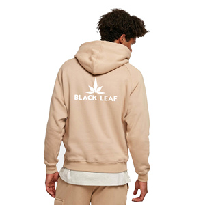 BLACK <b>LEAF</b> Custom Logo Men's Fleece Pullover Loose Fit Casual Autumn Sweatshirt Kangaroo Pocket Beige Color Raglan Sleeve - Product Image 2