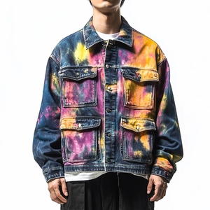 Nouvelle veste en jean streetwear tendance, couleurs personnalisées, processus de ciselage, doublure polaire, coupe-vent, écologique, respirante, patchwork - Product Image 1