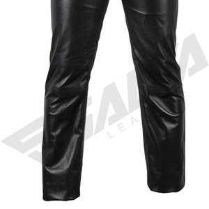 SALVA LEATHER Premium Leather Satin Lining Casual Fit 4 Pocket <b>Black</b> Waterproof Winter Midweight Motorcycle Riding <b>Pants</b> for Men - Product Image 2