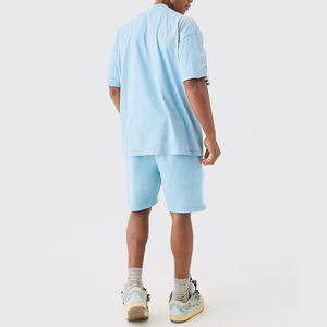 Ensembles T-shirts et shorts décontractés nouvelle collection été, manches courtes, couleur unie, 2 pièces, logo personnalisé, effet délavé soleil - Product Image 2