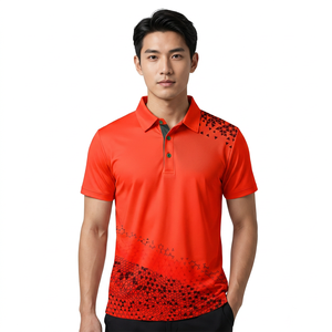 Polo à manches courtes pour homme, imprimé rouge, séchage rapide, sportif, tricoté en polyester - Product Image 2
