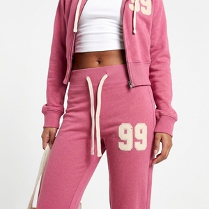 Ensemble de survêtement deux pièces pour femme avec sweat à capuche zippé, en molleton de coton épais coupe-vent, style streetwear décontracté, Fournisseur de mode - Product Image 3