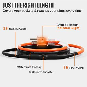 Cavo Riscaldante Autorregolante per Tubi dell'Acqua da 3FT 5W/FT per Protezione dal Congelamento - Termostato Integrato - Product Image 5