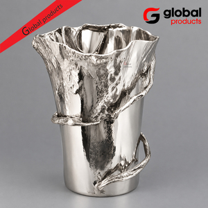 Cubo de Hielo Alto de Metal de Alta Calidad con Acabado Plateado de Alta Gama, Enfriador de Hielo Redondo con Asa de Madera para Almacenamiento y Exhibición de Vino y Cerveza - Product Image 4