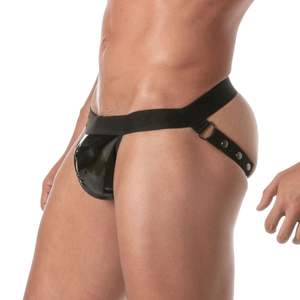 Jockstrap en vinyle noir pour hommes, vêtements de club fétichistes, jockstrap brillant sexy avec poche - Product Image 6