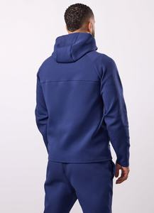 Ensemble de survêtement décontracté pour homme, bleu marine, à capuche, manches longues, couleur unie, jogging, poids moyen, 100 % coton respirant, design 2-en-1, automne - Product Image 6